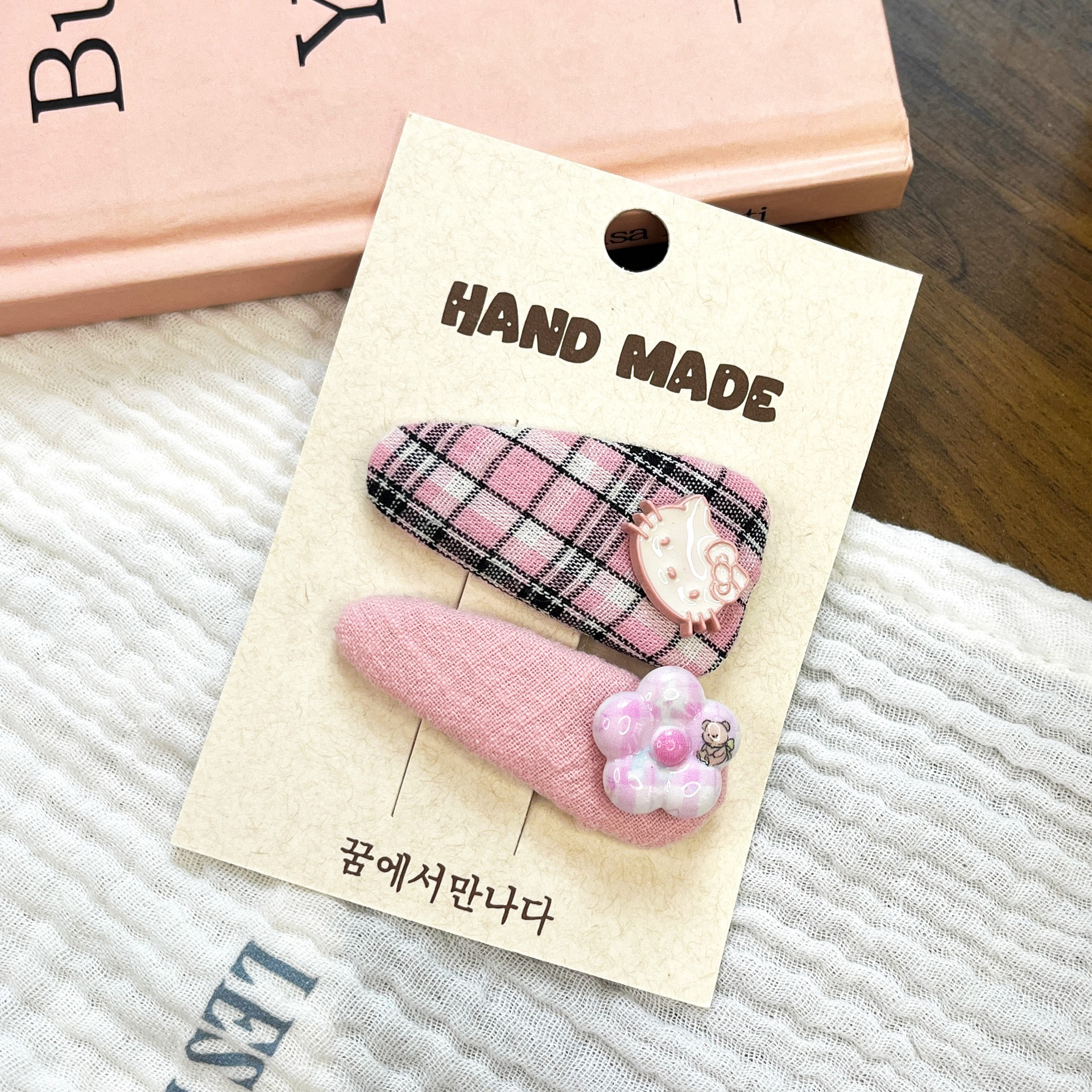 Coreano gracioso grille gatito clip de pelo elíptico temperamento de la niña clip de cabello fruncado clip lateral clip de cabello universal clip de cabello accesorios