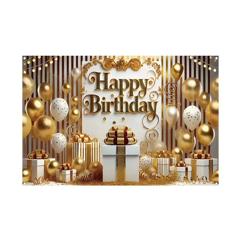 クロスボーダーブラックゴールド誕生日年齢写真バナー誕生日パーティーシーン写真撮影布用品小道具背景布|undefined