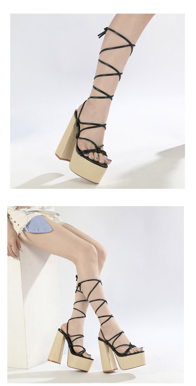 Sandal cao gót nữ đế dày platform mũi hở quai buộc dây — Màu đen chi tiết 8