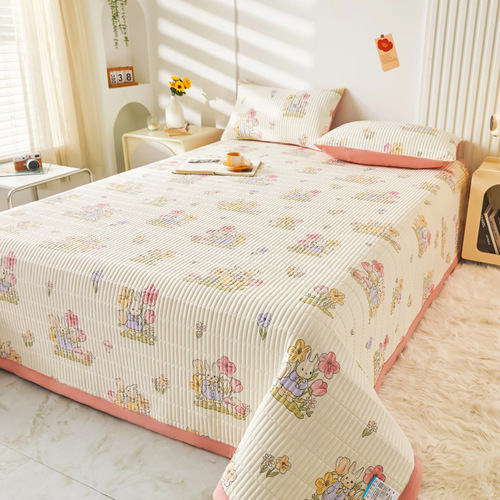 A Class Maternity Washable Cotton Linen Bed Cover with Thick Fleece Quilted Bedspread Set, Machine Washable Home Bedding Set of 3
