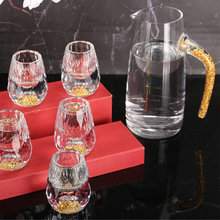创意礼品皮质礼盒和金箔水晶玻璃金山杯具烈酒杯白酒杯分酒器套装