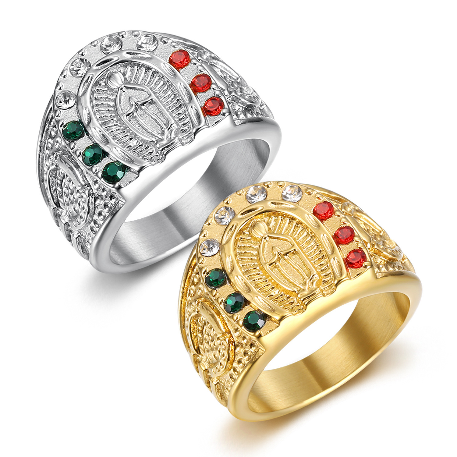 1 Piece Quantity Hip-Hop Color Block Titanium Steel Inlay Rhinestones Men's Rings