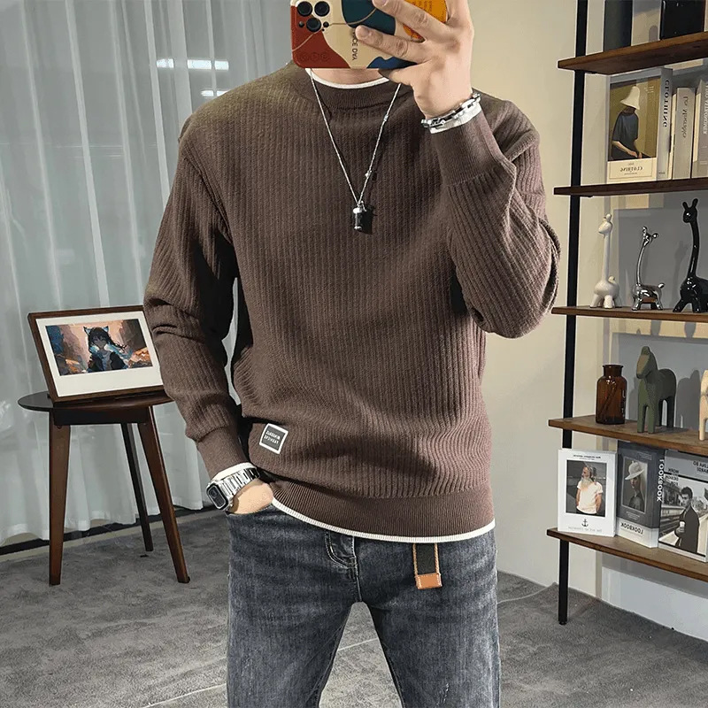 Thick Sweater with a Lazy and High-End Feel, Men's Winter New Casual Versatile Round Neck Pullover Knitwear