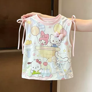 韩国童装女童卡通印花背心2026夏季新款儿童可爱蝴蝶结无袖上衣