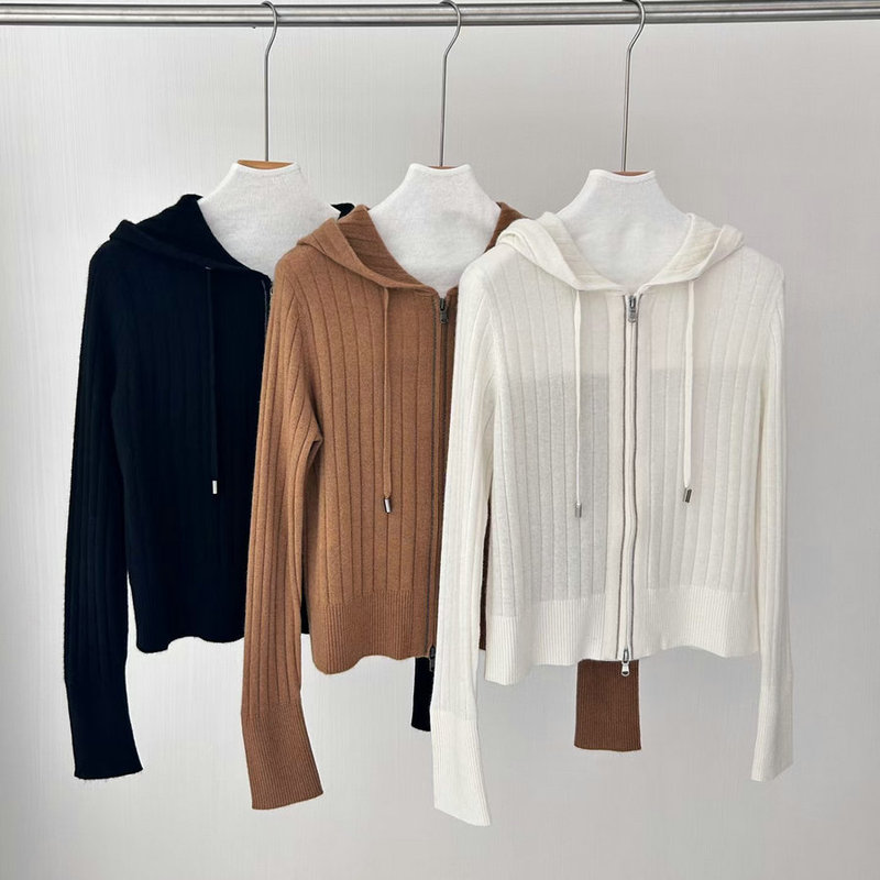 24 Autumn and Winter New BC Bead Wind Anti-static Cashmere Cardigan Pit Zipper Hooded Knitted Cardigan Women's Jacket