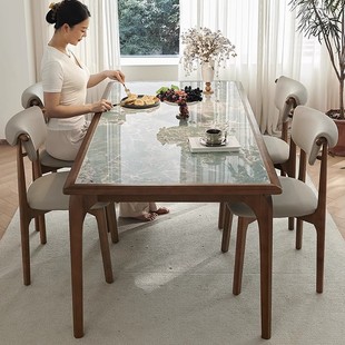 New Chinoiserie Luxury Stone Slate Dining Table and Chair Combination Modern Simple Ash Wood Table Home High-End 6-Person Dining Table