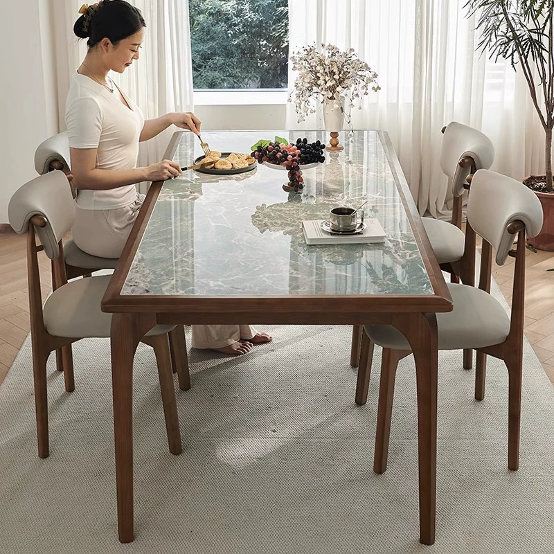 Новый роскошный обеденный стол и стулья в китайском стиле из каменной плиты, современный минималистичный стол из ясеневого дерева, высококачественный домашний обеденный стол на 6 человек.