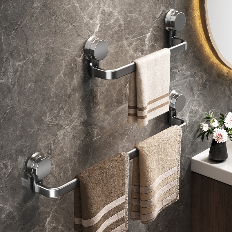 Suction Cup Towel Rack Punch-free Wall-mounted Bathroom Towel Hanging Rod Toilet Storage Rack Bathroom Storage Rack