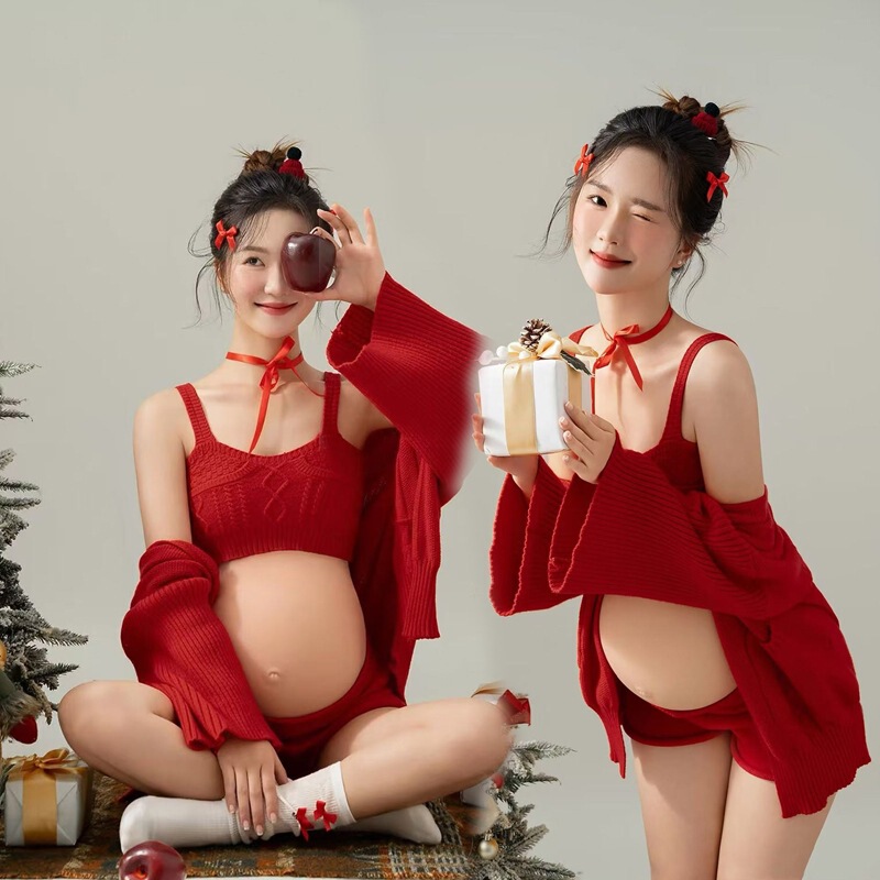 24 Christmas New New Year Pregnant Women Photo Clothing Photography Photo Theme Pregnant Belly Art Pregnant Women Photo Clothing