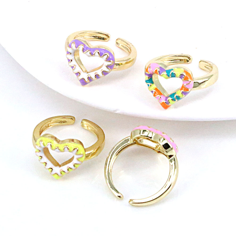 fashion jewelry new hollow dripping oil cute heart opening adjustable ringpicture4