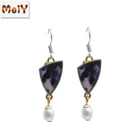 美裕 欧美黑白斑点珍珠耳环 跨境新品创意三角吊式珍珠耳坠