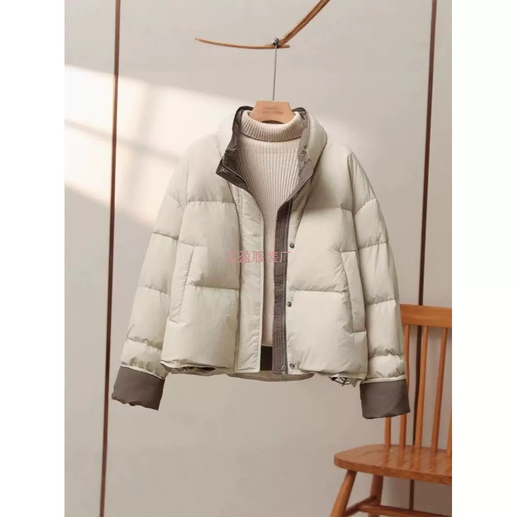 一件代发撞色立领短款棉服2025冬季新韩版宽松加厚小个子外套ins