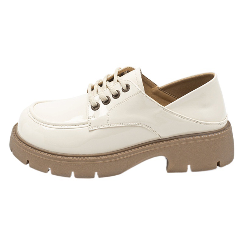 Augustion zapatos de cuero pequeños brillantes mujer 2025 primavera nuevo estilo blanco estilo británico con cordones zapatos japoneses jk lofu