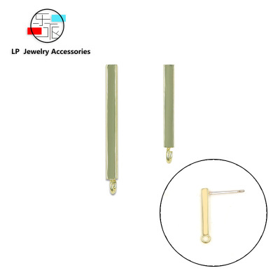 簡單方形長棍耳釘銀針DIY耳飾配件光面保色電鍍銅耳釘組裝部件