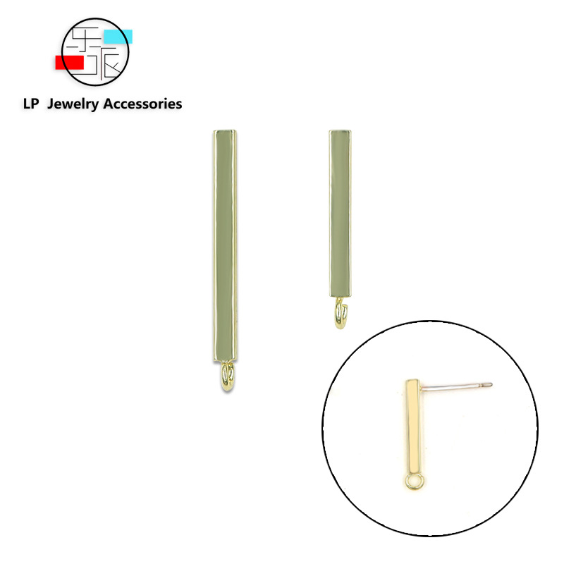 簡單方形長棍耳釘銀針DIY耳飾配件光面保色電鍍銅耳釘組裝部件