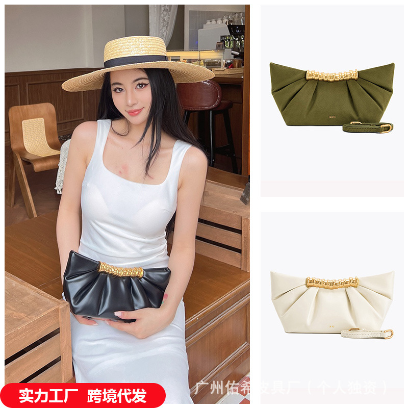 JW PEI Pleated Clutch Bag 2026 New Fashion Leia Metal Bag High-end Single Shoulder Crossbody Clutch Bag