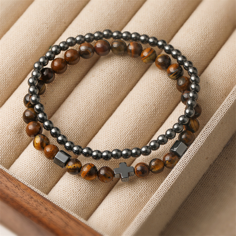 Fábrica directa de piedra natural cuentas 6MM ojo de tigre piedra de pino cruzada cuentas pulseras pulseras de joyería de mano