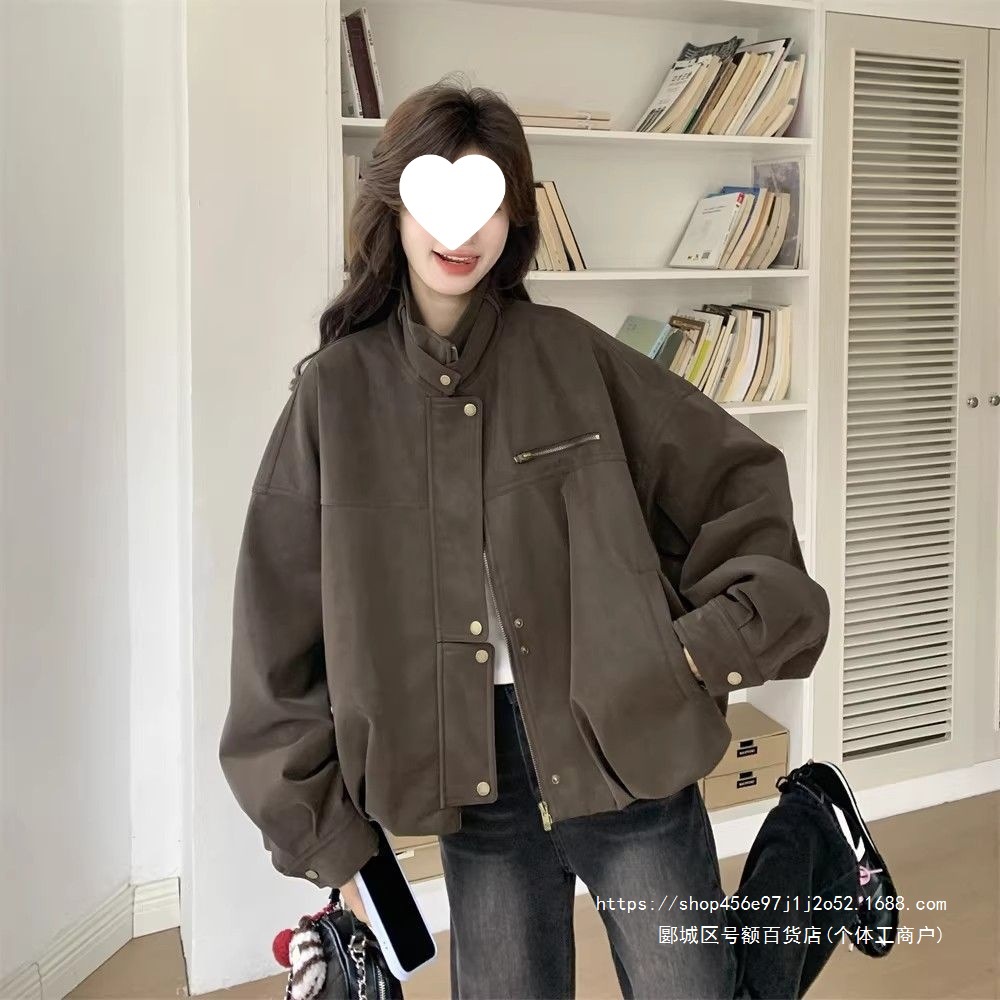 Brown designer leather jacket for women, spring/autumn 2026 new style, cool and stylish, trendy and popular jacket top