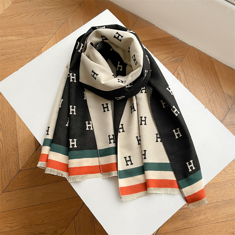 Scarf Women's High-end All-match Warm Cashmere Shawl Winter Simple Casual Style Letter Dual-use Business Scarf