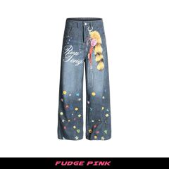 Fudge Pink 25秋季新款美式复古辣妹个性图案设计休闲长裤