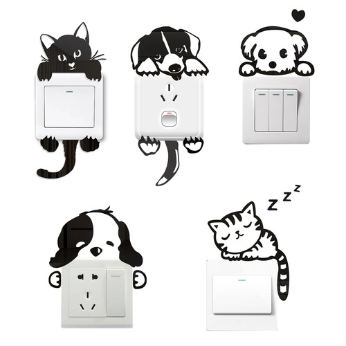 Exterior trade exclusive 3D acrylic mirror wall sticker Cute animal switch sticker Bedroom living room wall decoration