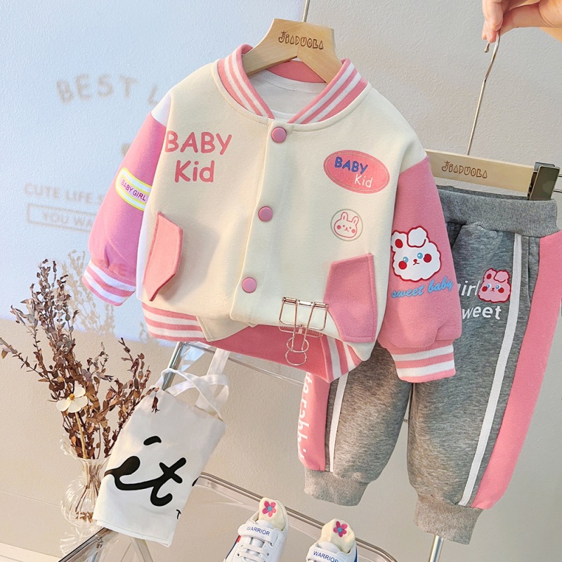 Girls' Baseball Coat Children's Fashionable Casual Girl 2023 New Spring and Autumn Wear Two Piece Set_voghion.com