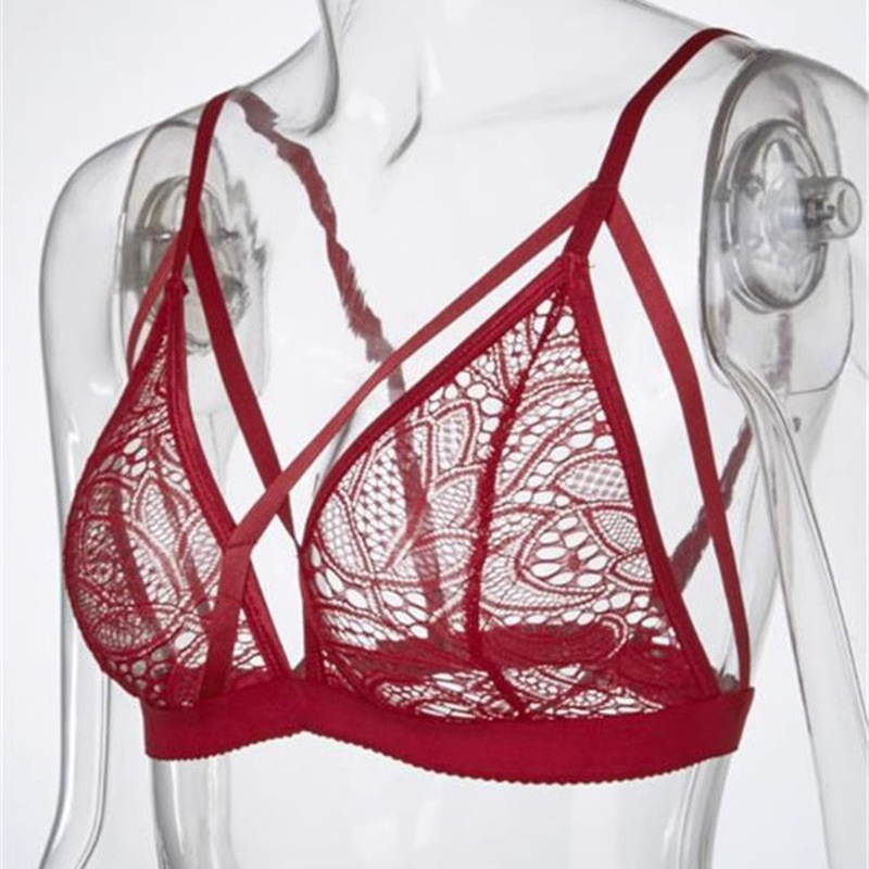 French-Style See-Through Lace Bra, Wireless Dark Green, One Size, Plus-Friendly — detail image 11