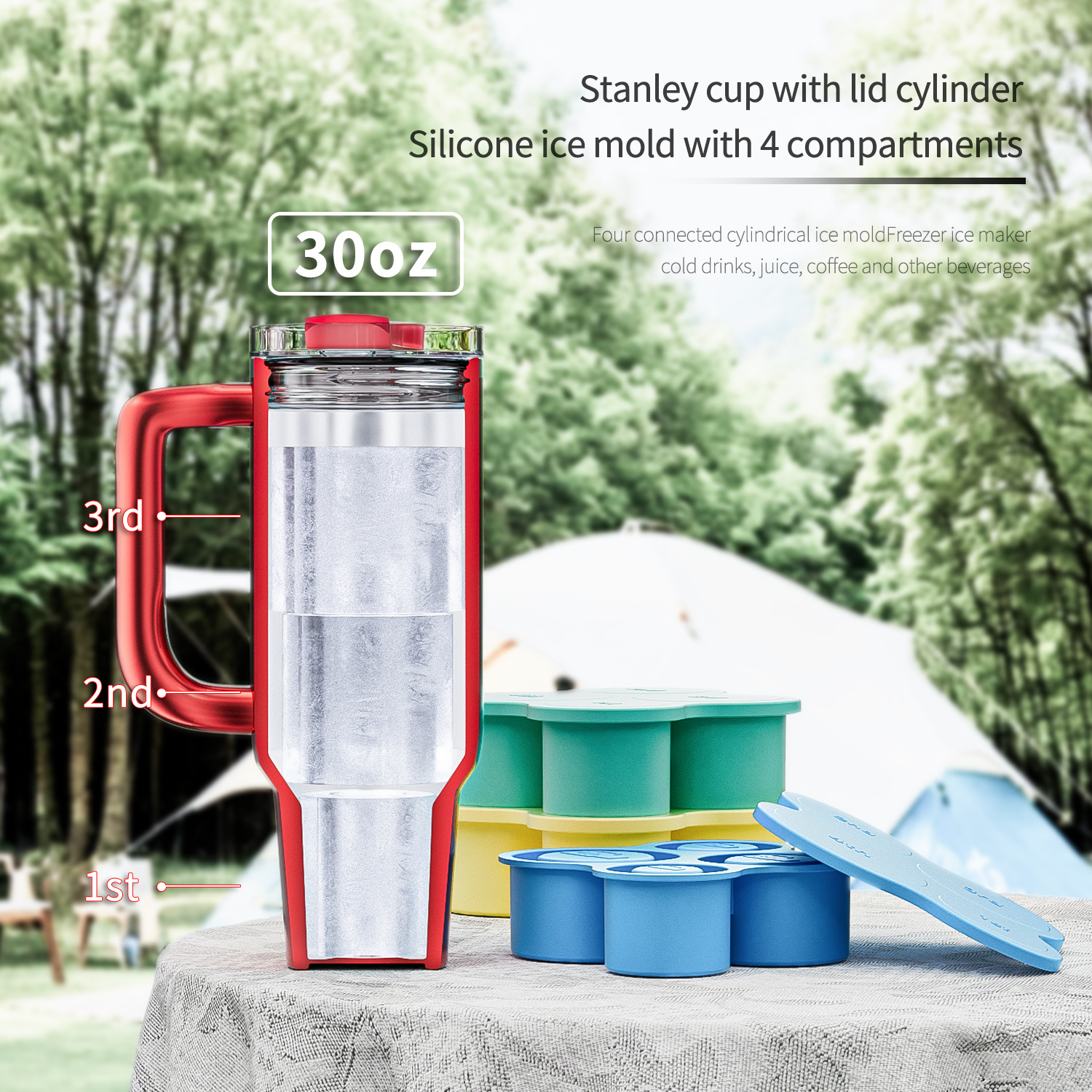 Benhaida cuatro agujeros de silicona taza de hielo molde de silicona Stanley hueco de silicona hielo máquina de hielo