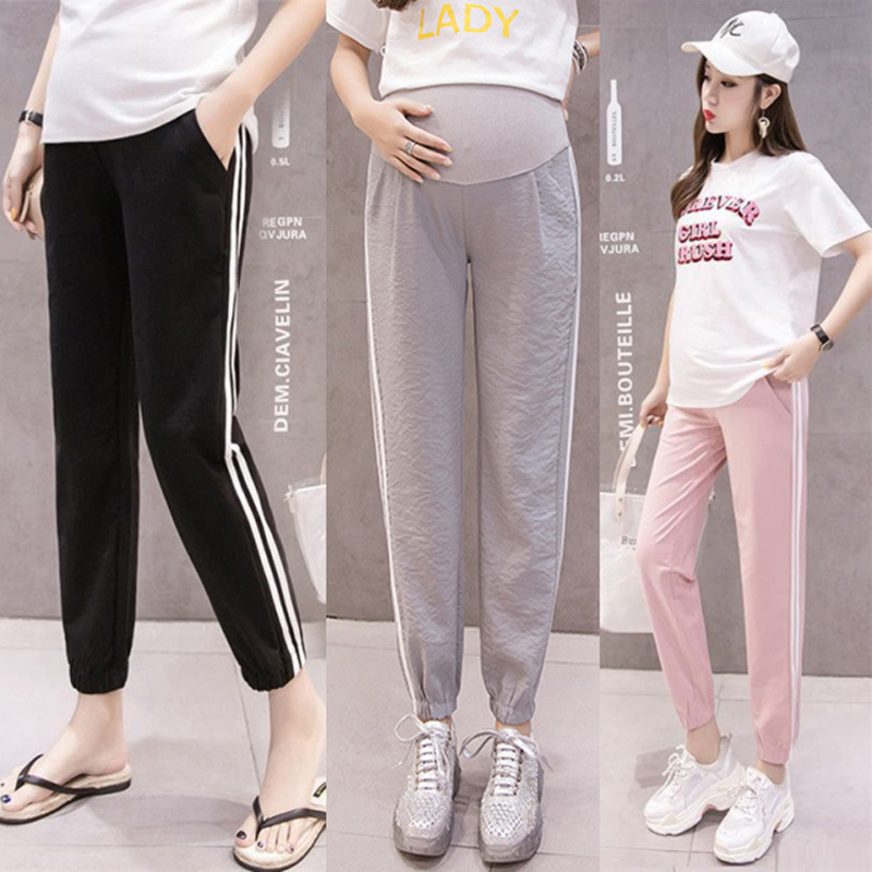 Pregnant Women's Belly-Supporting Nine-Point Pants Summer Thin Loose Casual Maternity Pants Slimming Look Outer Wear Safety Pants Nine-Point Pants Summer