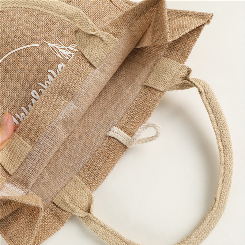 Bolsas de lino personalizadas bolsas de mano de yute retro bolsas de lino recubiertas creativas bolsas de regalo de impresión de publicidad de comercio exterior