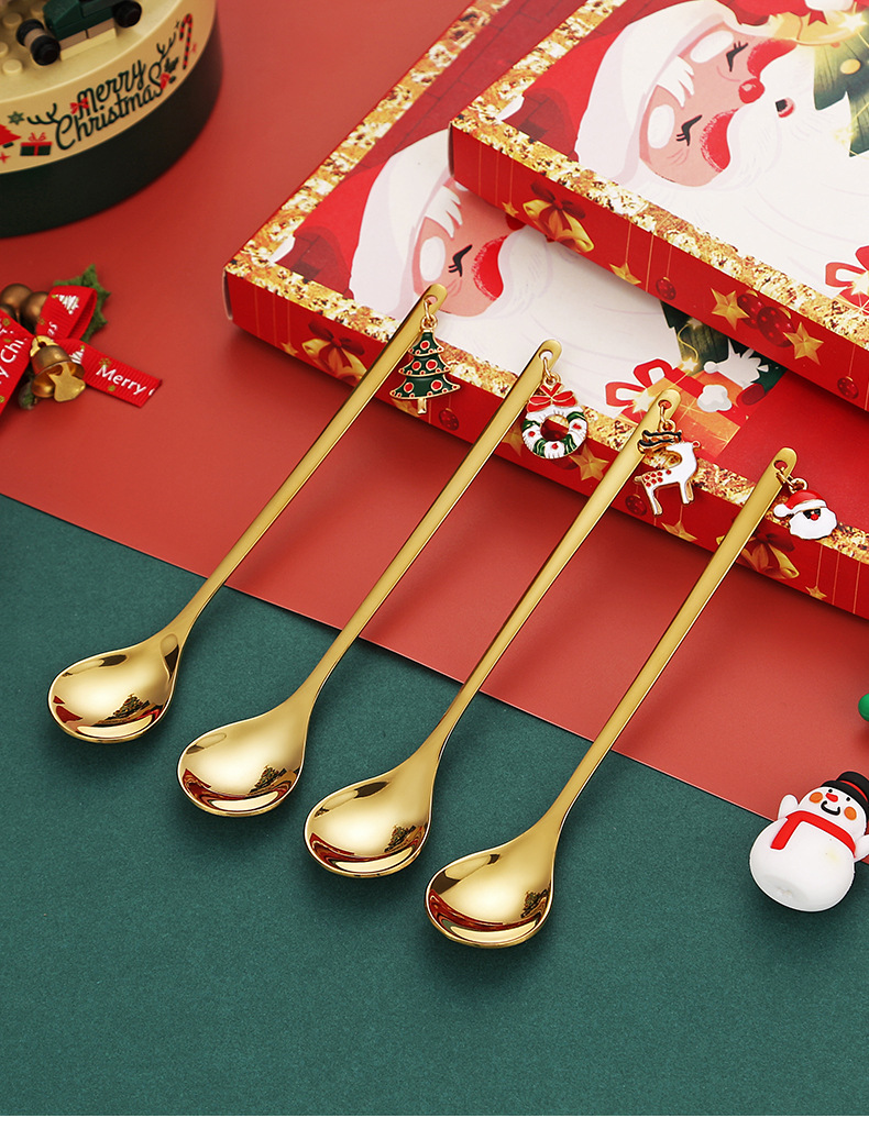 Christmas Cute Christmas Hat Christmas Tree Santa Claus Stainless Steel Spoon display picture 4