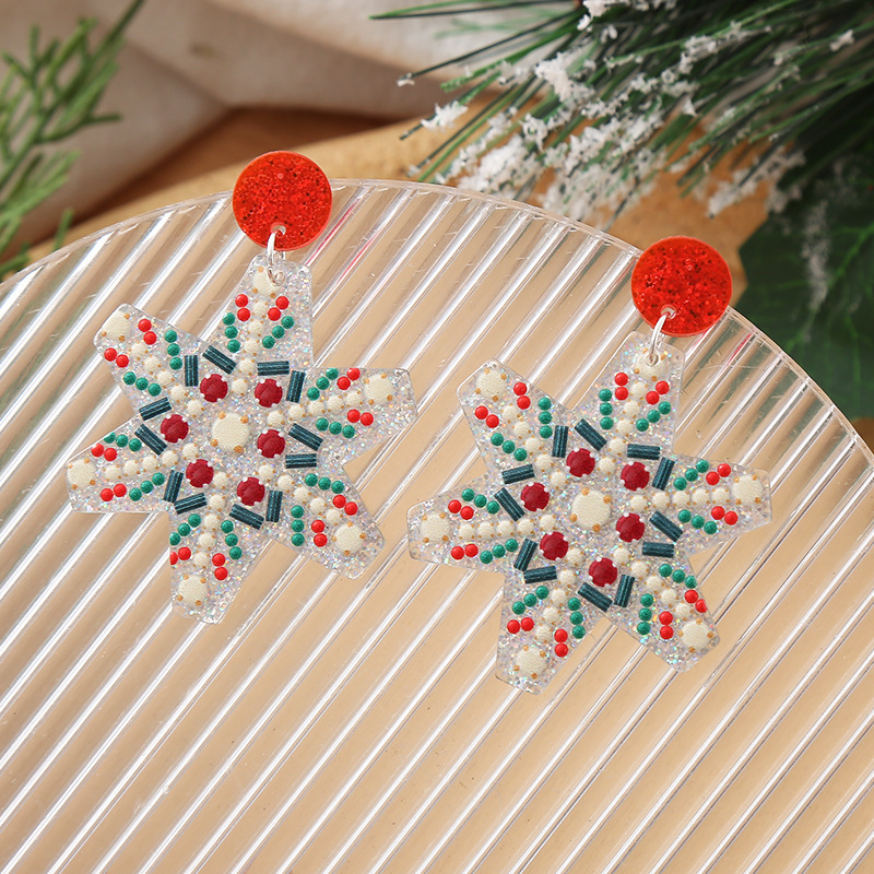 Copper Ear Needle Material 1 Pair Cute Christmas Tree Santa Claus Snowman Arylic Drop Earrings