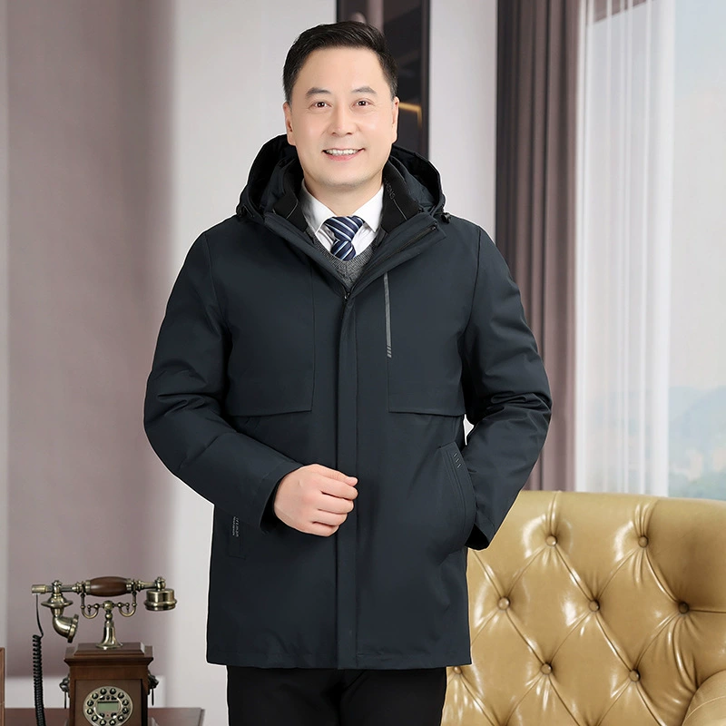 Пуховик среднего и пожилого возраста мужской живой средний толстый папа куртка большого размера съемная зимняя одежда