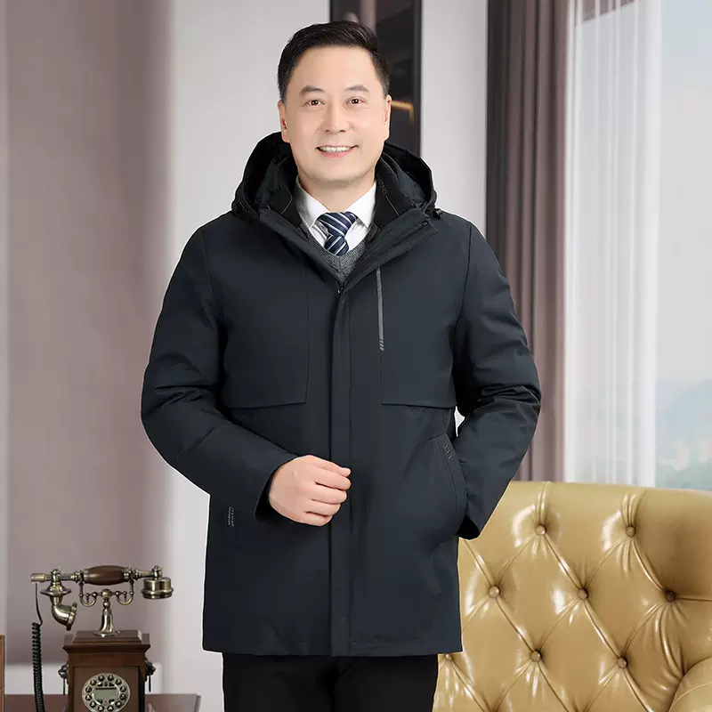 中老年羽绒服男活里活面中长款加厚爸爸装外套大码可脱卸内胆冬装