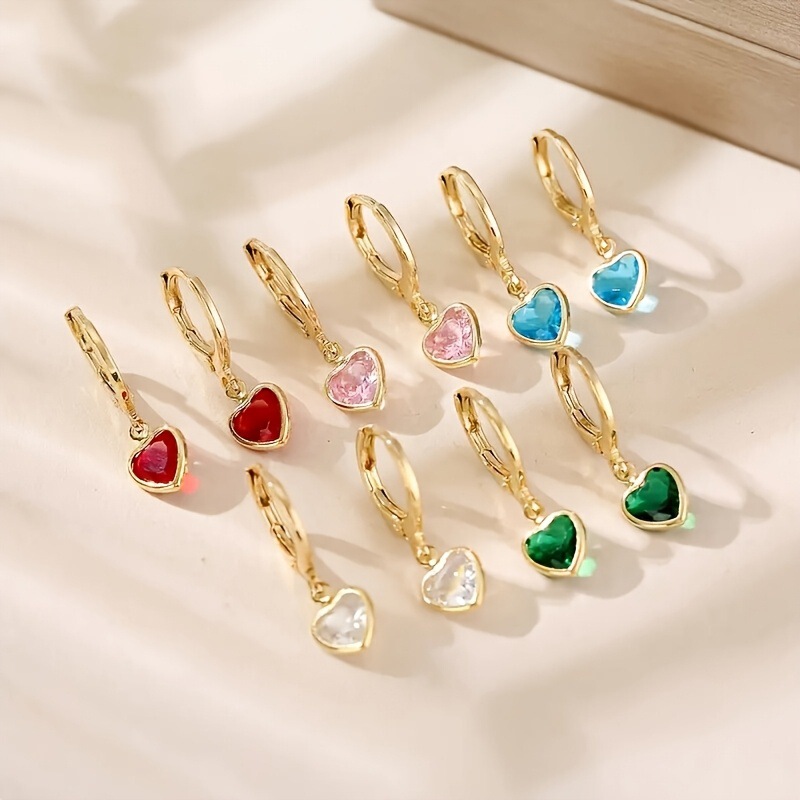 European and American Cross-border Hot Selling Elegant Luxury Colorful Heart-shaped Zircon Ear Buckle Earrings High-end All-match Earrings for Women
