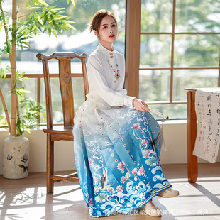 New Chinese Genuine Original Hanfu Women's Horse-faced Skirt with Large Swing New Product Improved Vertical Collar Embroidered Slimming National Style suit