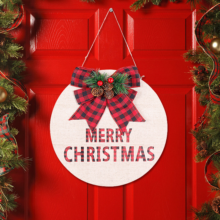 Nueva Navidad pieza colgante de madera Navidad pared ventana decoración colgante arco redondo puerta placa adornos