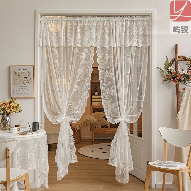 French-style white no-punch adhesive lace sheer curtain for bay windows, simple window screen and door curtain, cream-colored, for living room French-style white no-punch adhesive lace sheer curtain for bay windows, simple window screen and door curtain, cream-colored, for living room