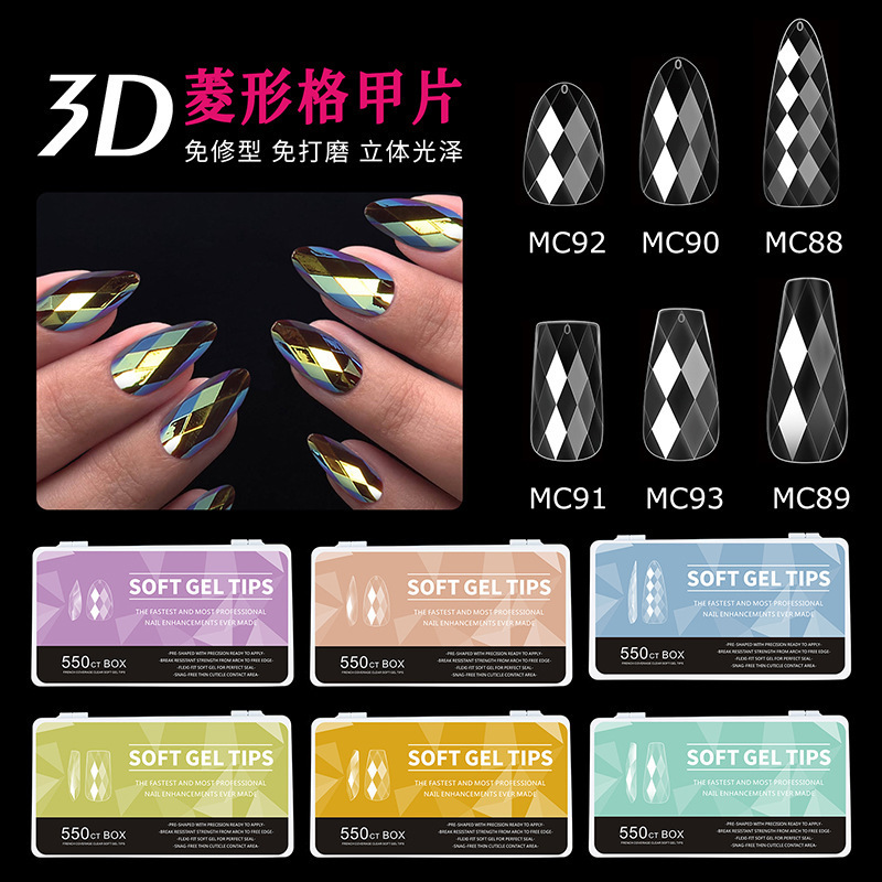 Gradient Matte Non-Marking Nail Tips with Diamond-Shaped Grid and Duckbill Design, with Positioning Guide Lines, False Nails, 550 Pieces Gradient Matte Non-Marking Nail Tips with Diamond-Shaped Grid and Duckbill Design, with Positioning Guide Lines, False Nails, 550 Pieces