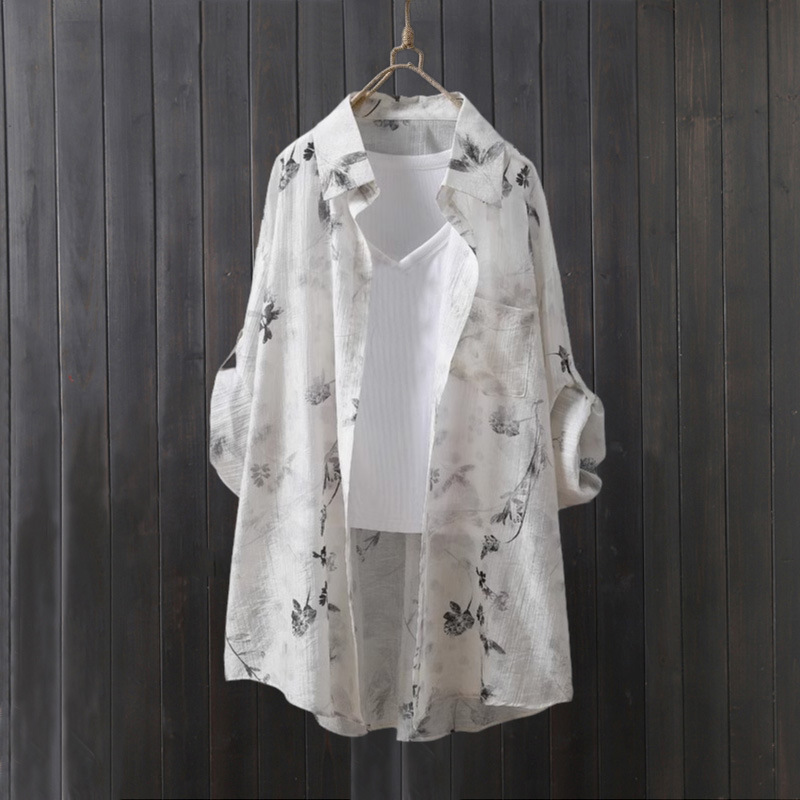 Cross-border Export of Chinese-style Printed Sun-protective Clothing Tencel Shirt Women's Summer Loose Thin Outer-fitting Air-conditioning Shirt Women's Top Cross-border Export of Chinese-style Printed Sun-protective Clothing Tencel Shirt Women's Summer Loose Thin Outer-fitting Air-conditioning Shirt Women's Top