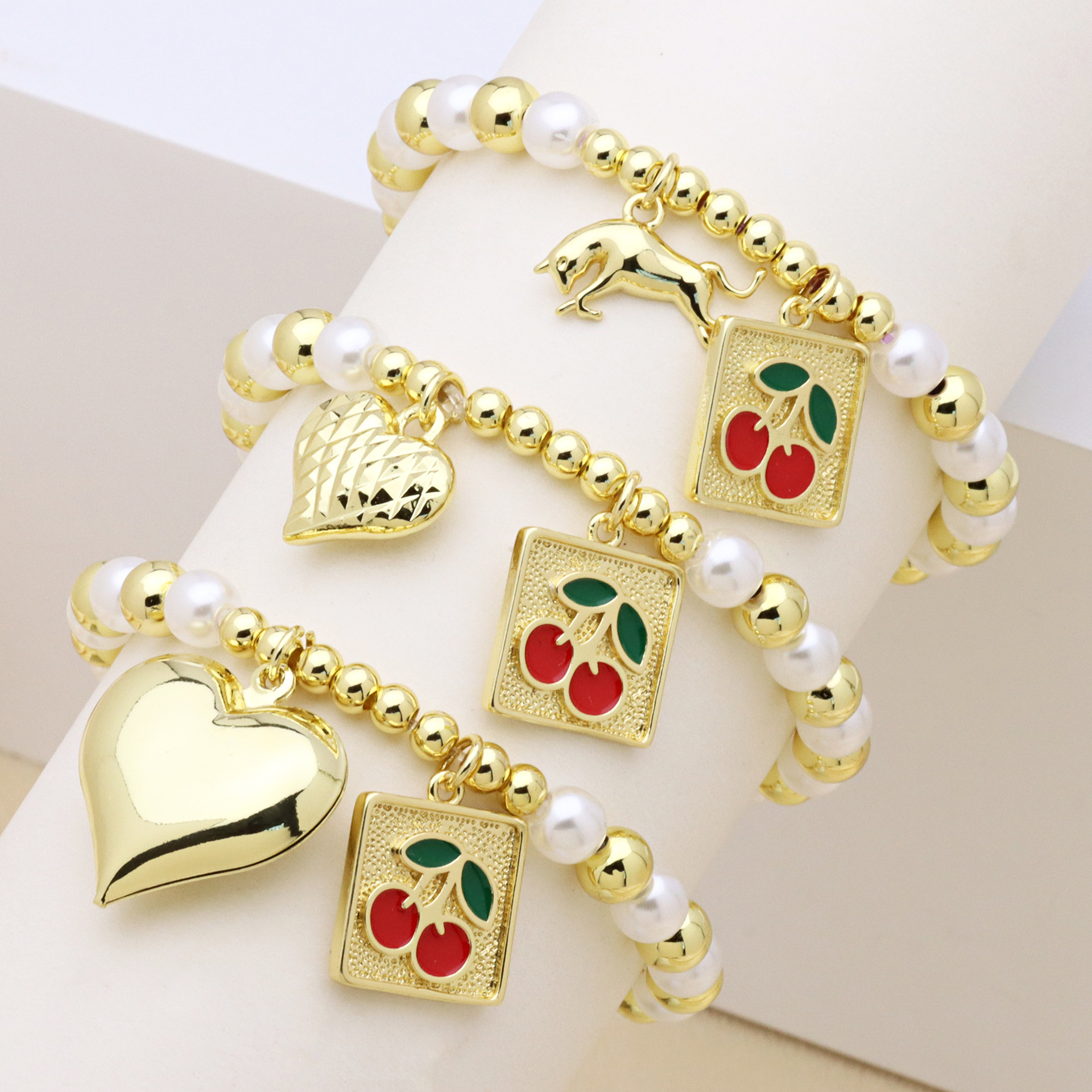 13g Weight Copper Pendant Material Wholesale Jewelry Vintage Style Classic Style Cherry Heart Shape Copper Plating Bracelets