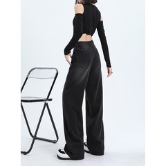 复古修身阔腿牛仔裤秋季2025新款高腰宽松慵懒风直筒拖地裤女生款