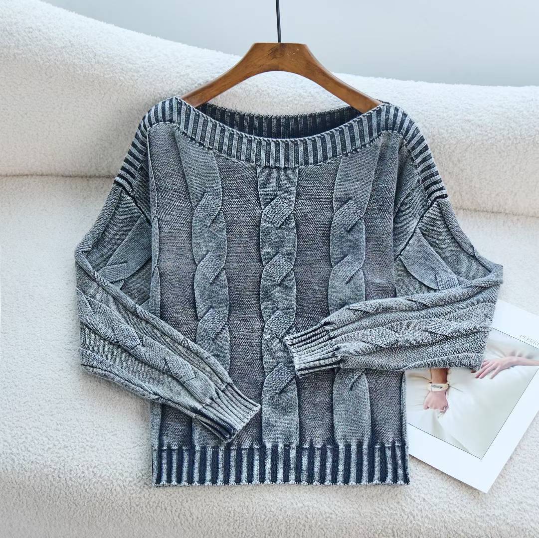 Corea del Sur retro camiseta de punto de tela de hilado para mujeres nuevo otoño y invierno para hacer viejos suéteres sueltos de cuello para mujeres image 8