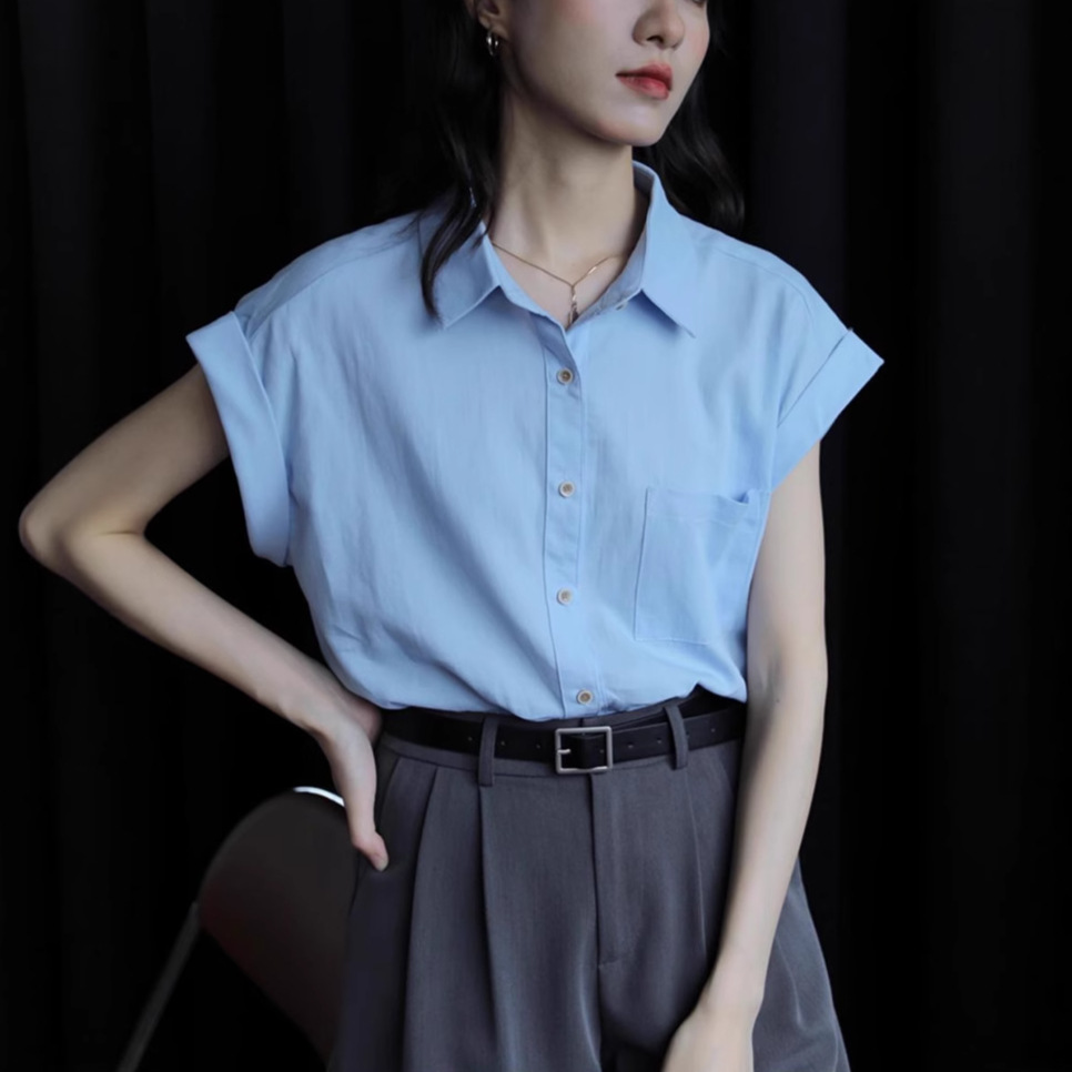 Beige design summer retro solid color shirt sleevless