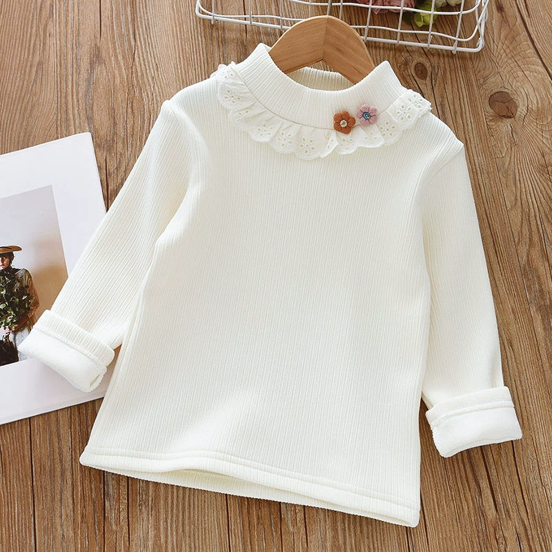 Winter base body-friendly children's fleece velvet thermal underwear, knitted T-shirt, high collar