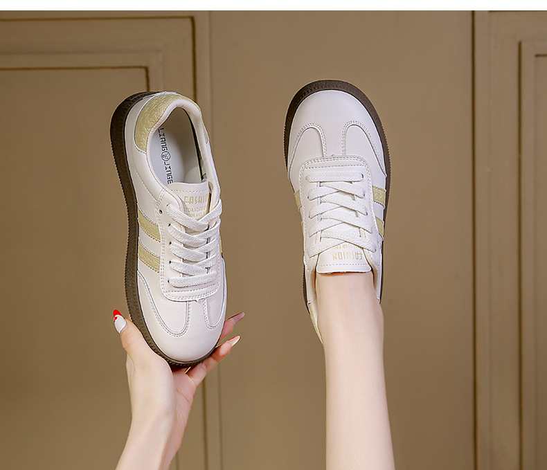 Dexun Women's Casual Trainers Flat Thick Sole Versatile White Shoes_voghion.com