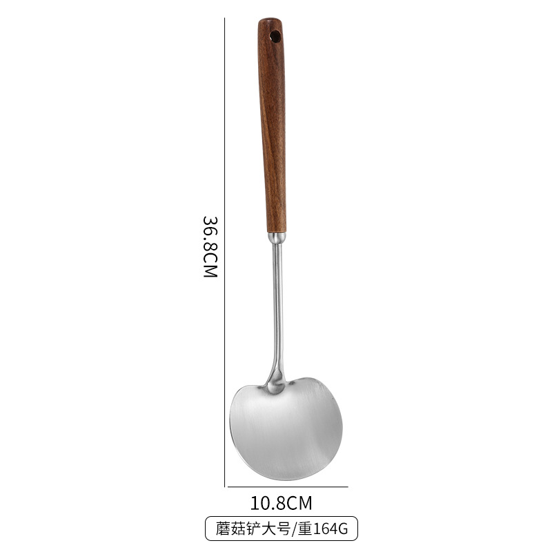 Paleta de acero inoxidable 304 utensilios de mango de madera para el hogar, colador de alta temperatura, juego de utensilios de cocina, cuchara de sopa, suministros de cocina