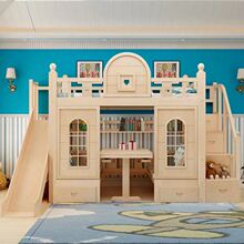 儿童床上下床高低子母床多功能书桌床实木床上下铺双层床滑梯床