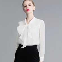 蝴蝶结衬衫女2025春装新款香风OL长袖欧根纱雪纺衫上衣打底衫