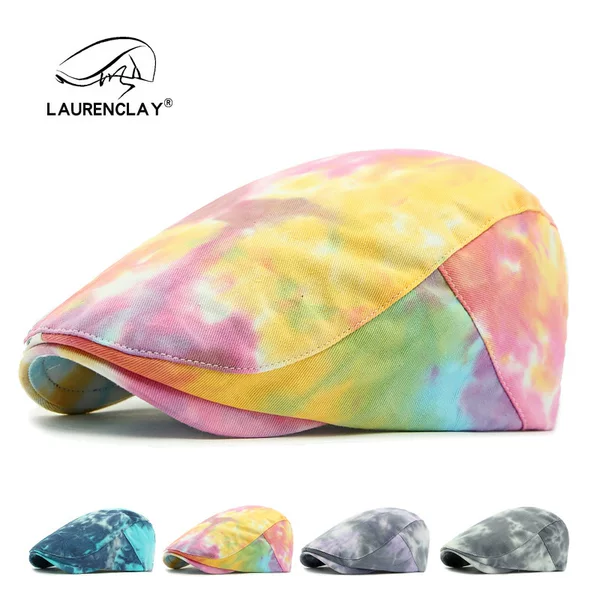 European and American Style Tie-Dye Beret for Women, British Retro Spring and Summer New Style Peaked Cap, Reversible American Forward Cap for Men